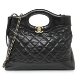Chanel Black Shiny Crumpled Calfskin Quilted Mini 31 Shopping Bag Handbags Chanel