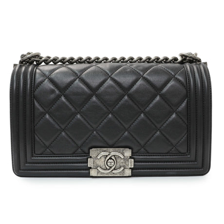 Chanel Black Quilted Lambskin Medium Boy Flap