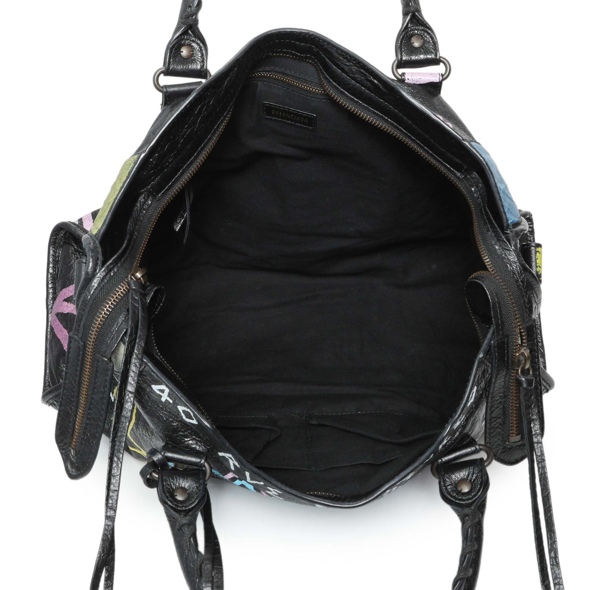 Balenciaga Black Agneau Graffiti All Over Classic Hardware City Handbags Balenciaga