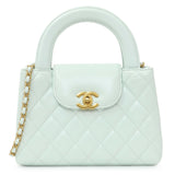 Chanel Light Blue Shiny Aged Calfskin Quilted Nano Kelly Shopper Handbags Chanel