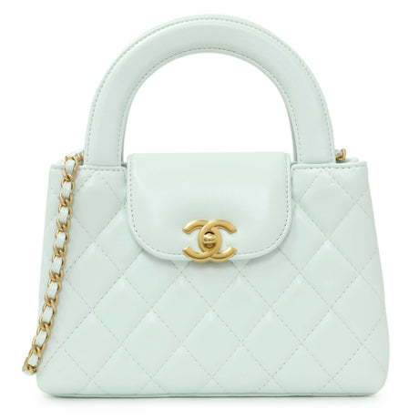 Chanel Light Blue Shiny Aged Calfskin Quilted Nano Kelly Shopper Handbags Chanel
