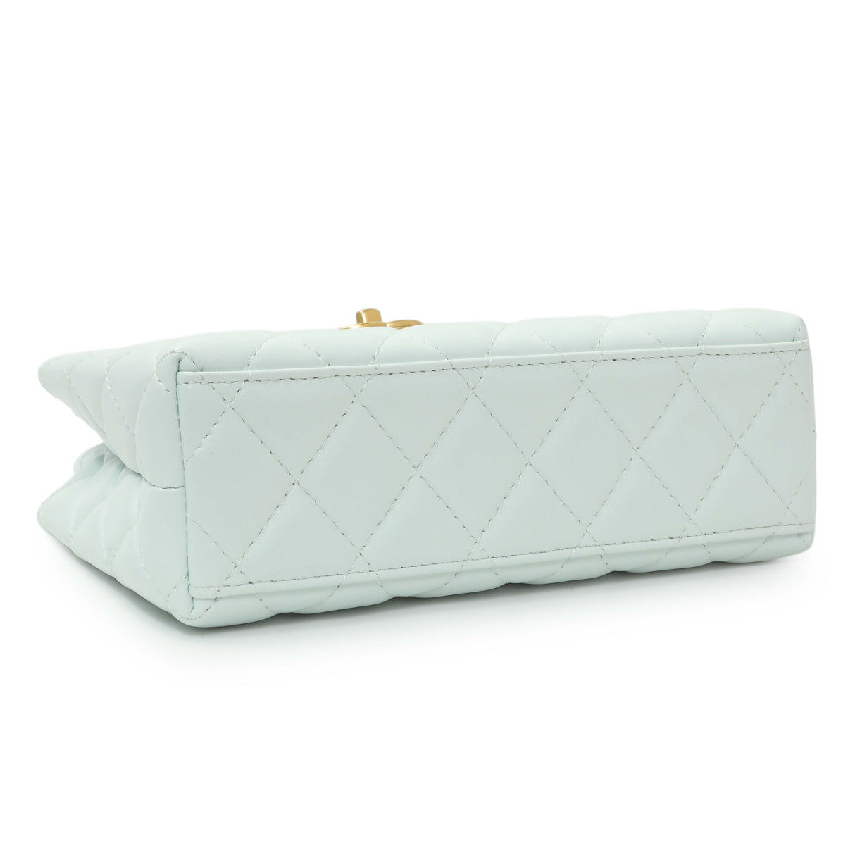 Chanel Light Blue Shiny Aged Calfskin Quilted Nano Kelly Shopper Handbags Chanel
