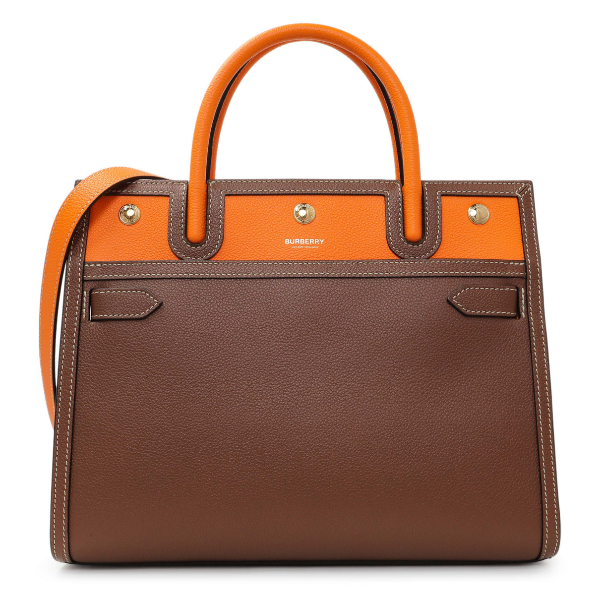 Burberry Brown Orange Calfskin Small Title Bag Handbags Burberry