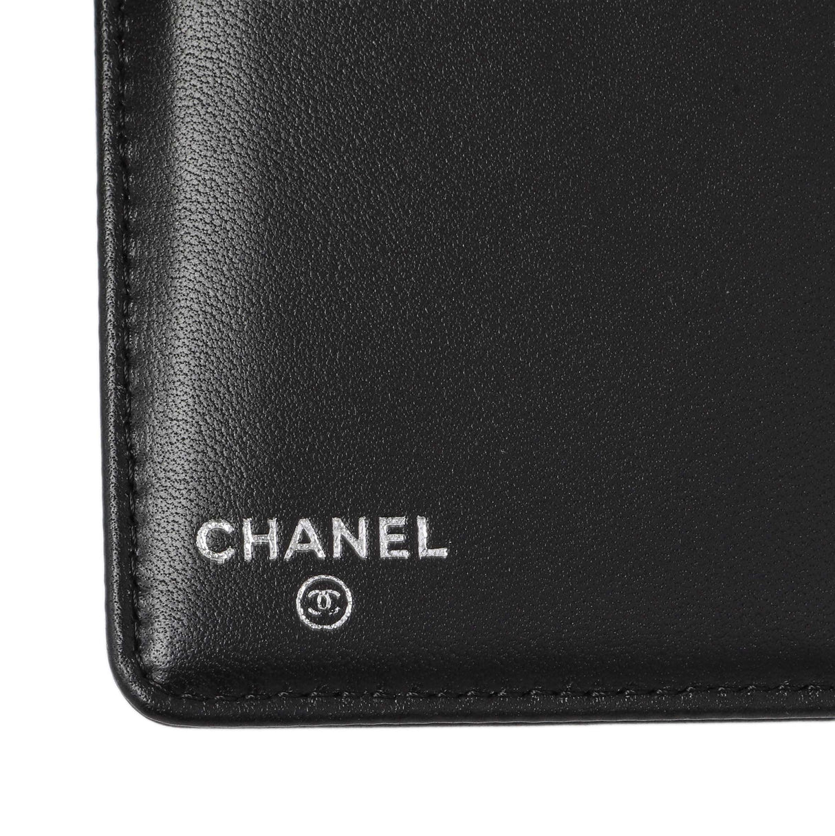 Chanel Black Lambskin Camellia Embossed Yen Wallet Accessories Chanel