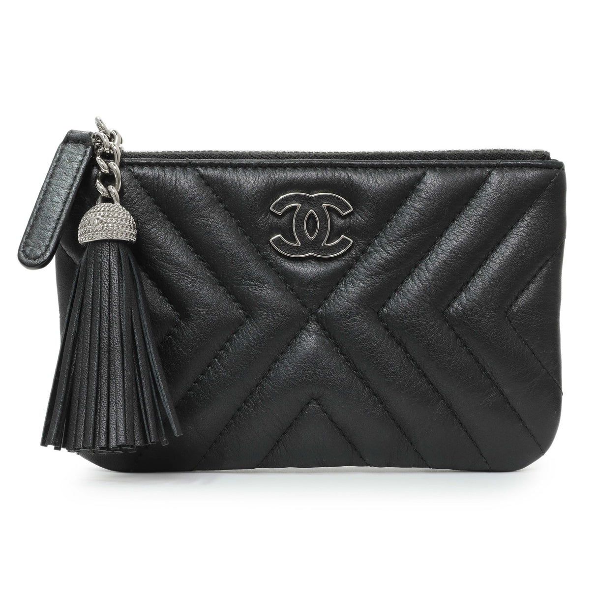 Chanel Black Calfskin Tassel Small Cosmetic Pouch Accessories Chanel