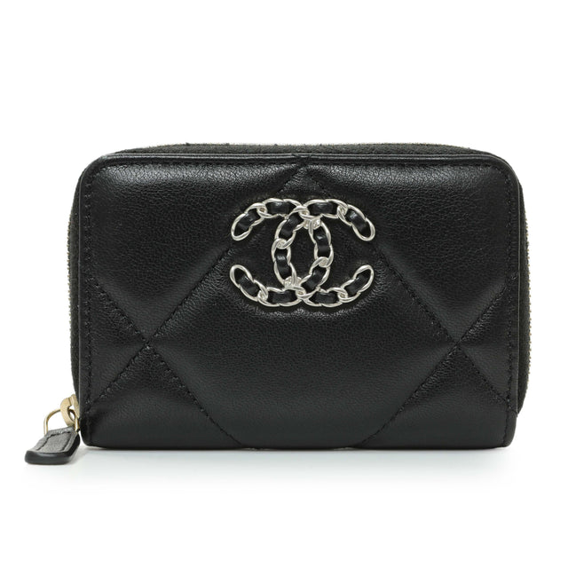 Chanel Black Quilted Lambskin Zip Around 19 Coin Purse Accessories Chanel