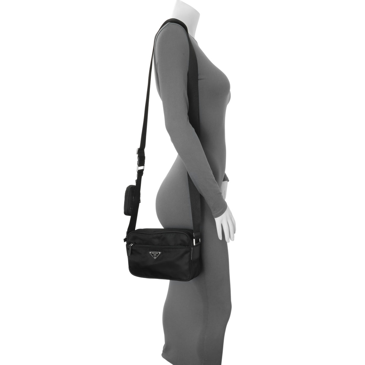 Prada Re-Nylon Vela Saffiano Pocket Double Zip Shoulder Bag Black Handbags Prada