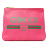 Gucci Pink Pebbled Calfskin Logo Portfolio Clutch