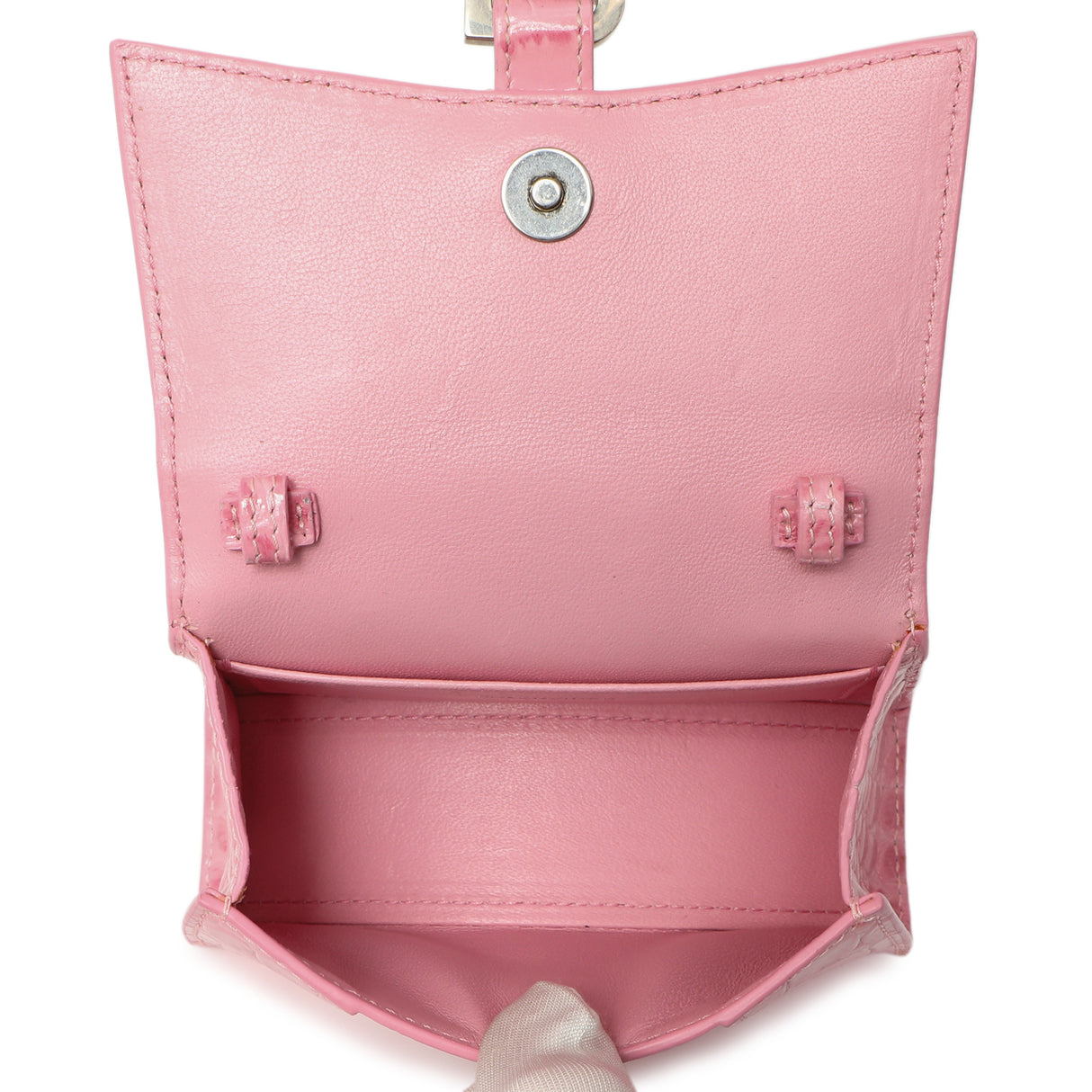 Balenciaga Pink Crocodile Embossed Shiny Calfskin Mini Hourglass Top Handle Bag