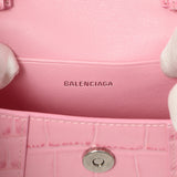 Balenciaga Pink Crocodile Embossed Shiny Calfskin Mini Hourglass Top Handle Bag