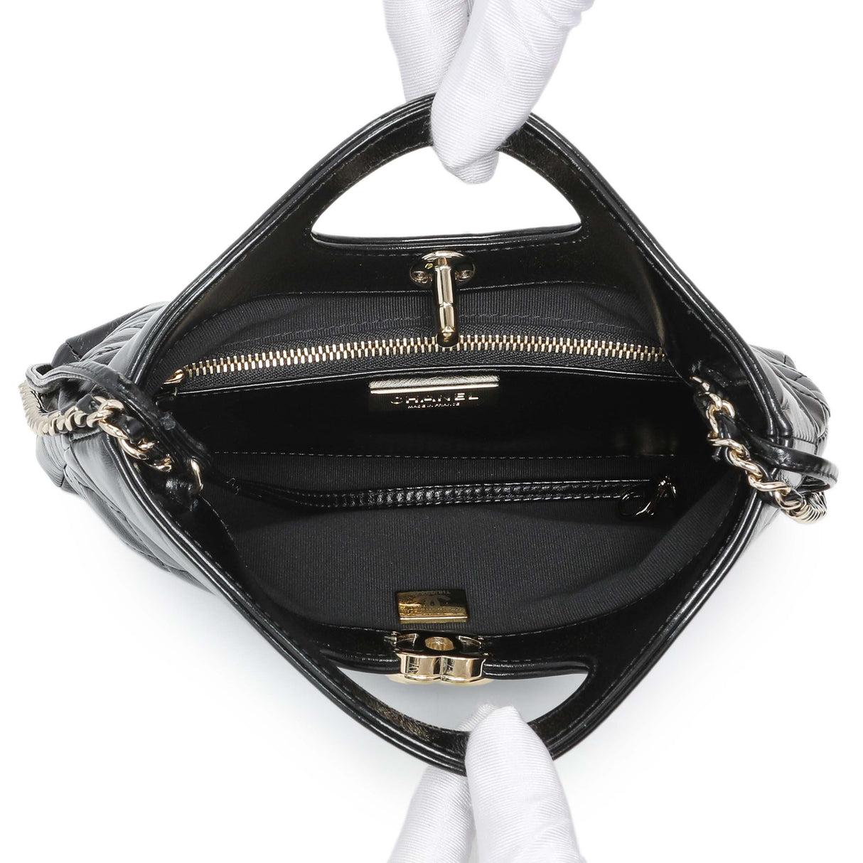 Chanel Black Shiny Crumpled Calfskin Quilted Mini 31 Shopping Bag Handbags Chanel