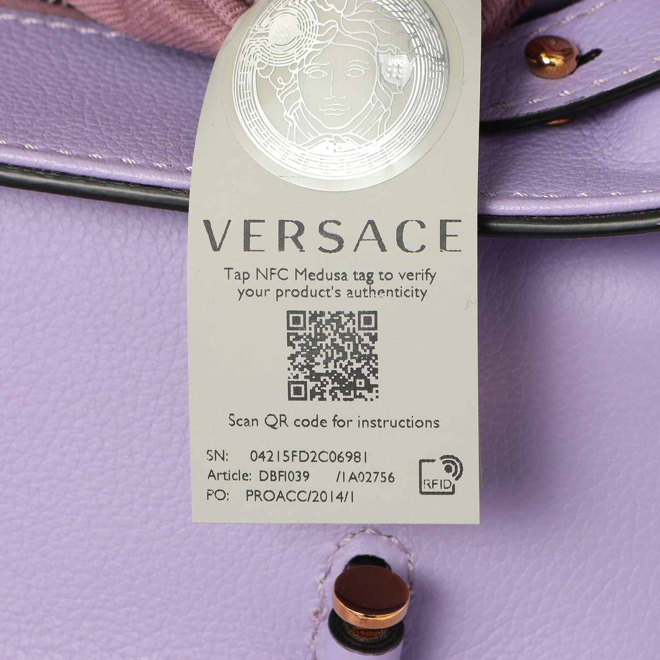 Versace Lilac Yellow Calfskin Canvas Houndstooth Medium La Medusa