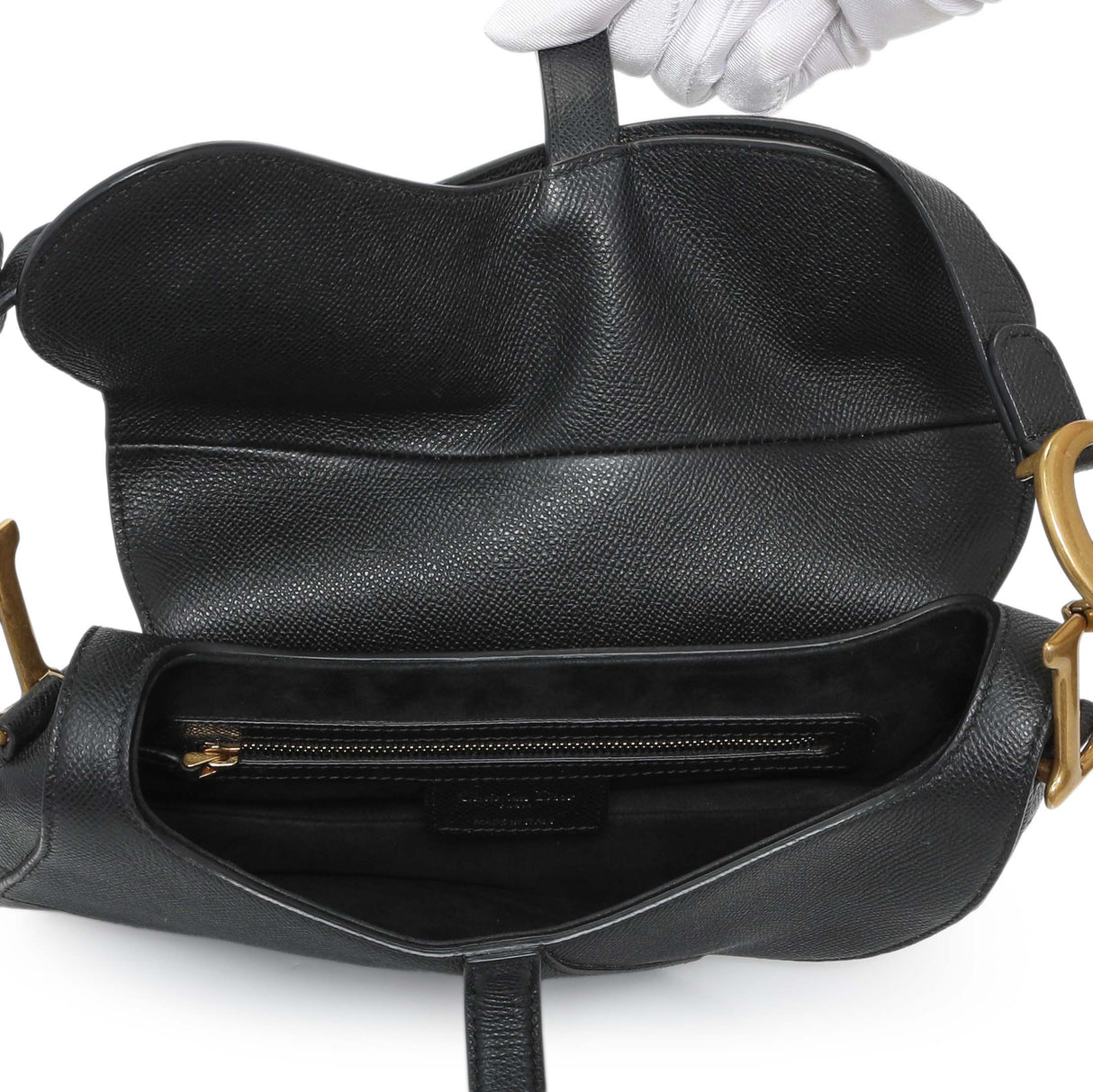 Christian Dior Black Grained Calfskin Saddle Bag Handbags Christian Dior