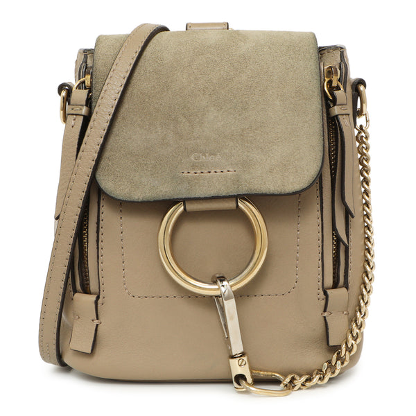 chloe faye mini backpack grey Chloe Grey Suede Calfskin Mini Faye Backpack – Modaselle