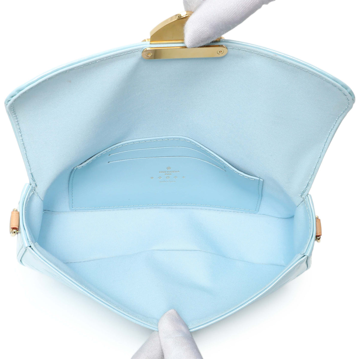 Louis Vuitton Light Blue Vernis Malibu Pochette Handbags Louis Vuitton