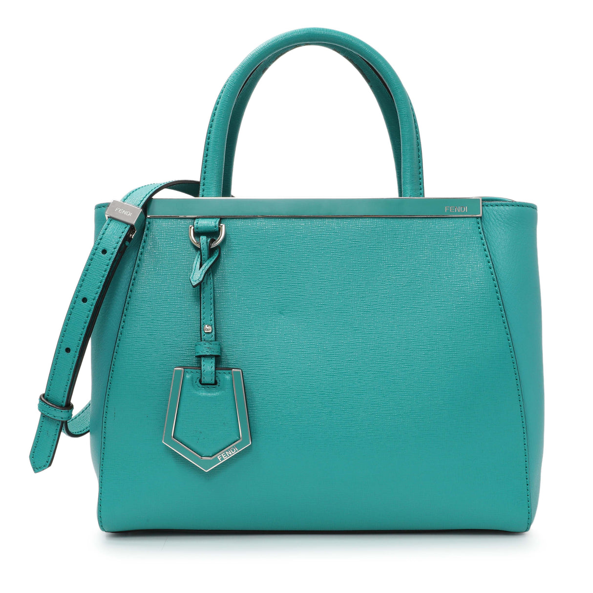 Fendi Teal Vitello Elite Petite 2Jours Tote Handbags Fendi