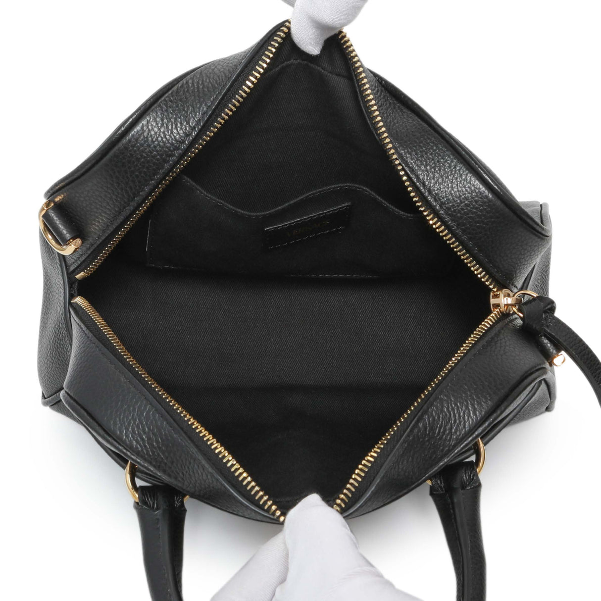 Versace Black Grained Calfskin Virtus Small Bowling Bag Handbags Versace