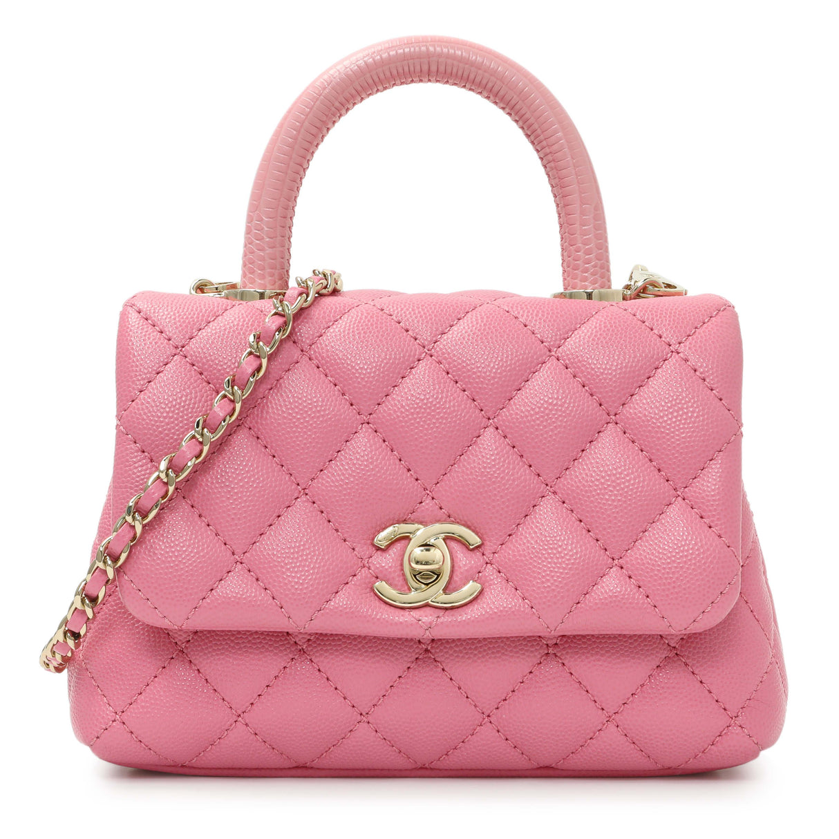 Chanel Pink Caviar Quilted Extra Mini Coco Handle Flap Handbags Chanel