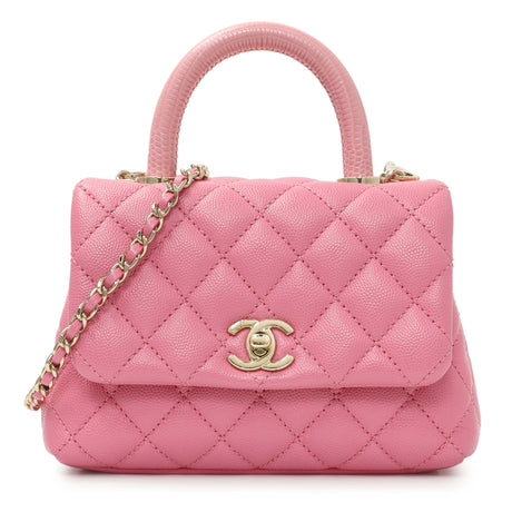 Chanel Pink Caviar Quilted Extra Mini Coco Handle Flap Handbags Chanel