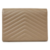 Saint Laurent Dark Beige Grain De Poudre Matelasse Chevron Monogram Cassandre Flap Pouch