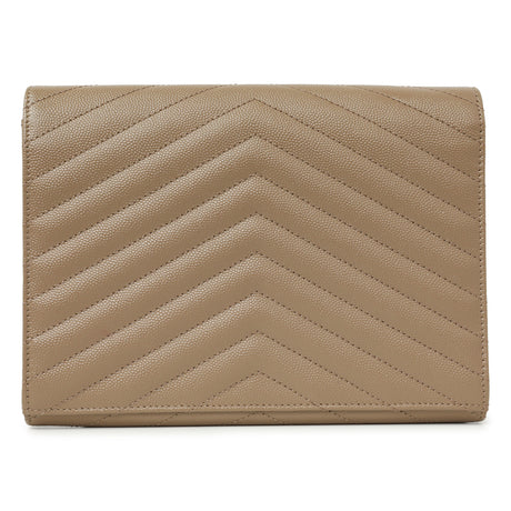 Saint Laurent Dark Beige Grain De Poudre Matelasse Chevron Monogram Cassandre Flap Pouch