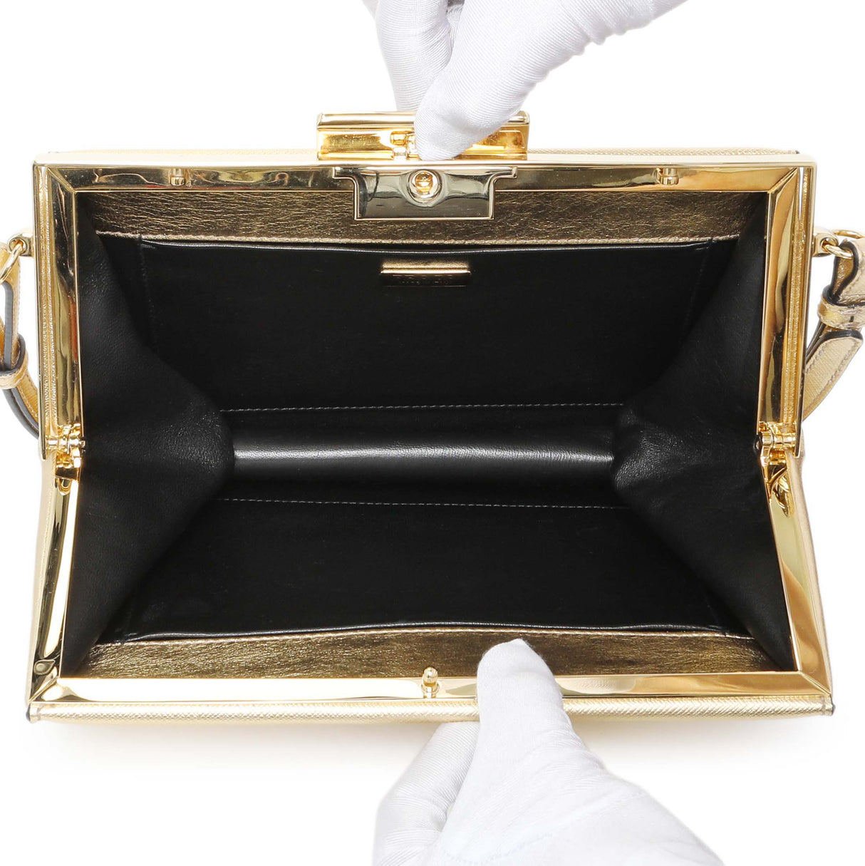 Prada Gold Saffiano Frame Shoulder Bag