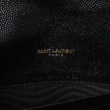 Saint Laurent Black Grain De Poudre Matelasse Chevron Monogram Envelope Chain Wallet