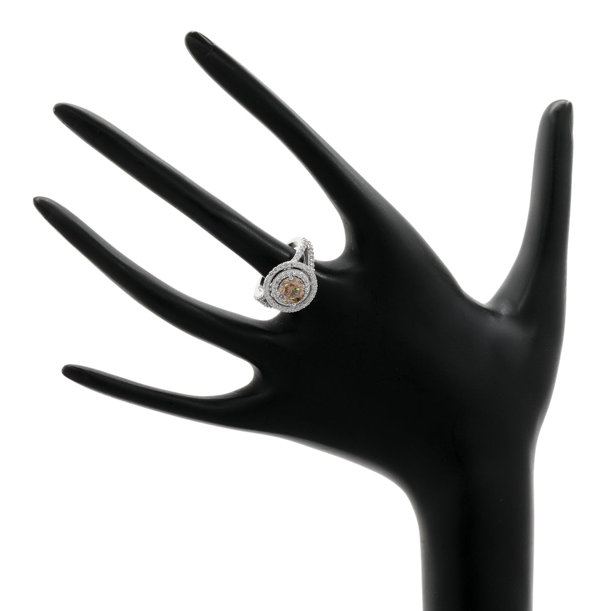 14K White Gold 1.57 Carat Fancy Vivid Brown Diamond Double Halo Ring Fine Jewellery Modaselle