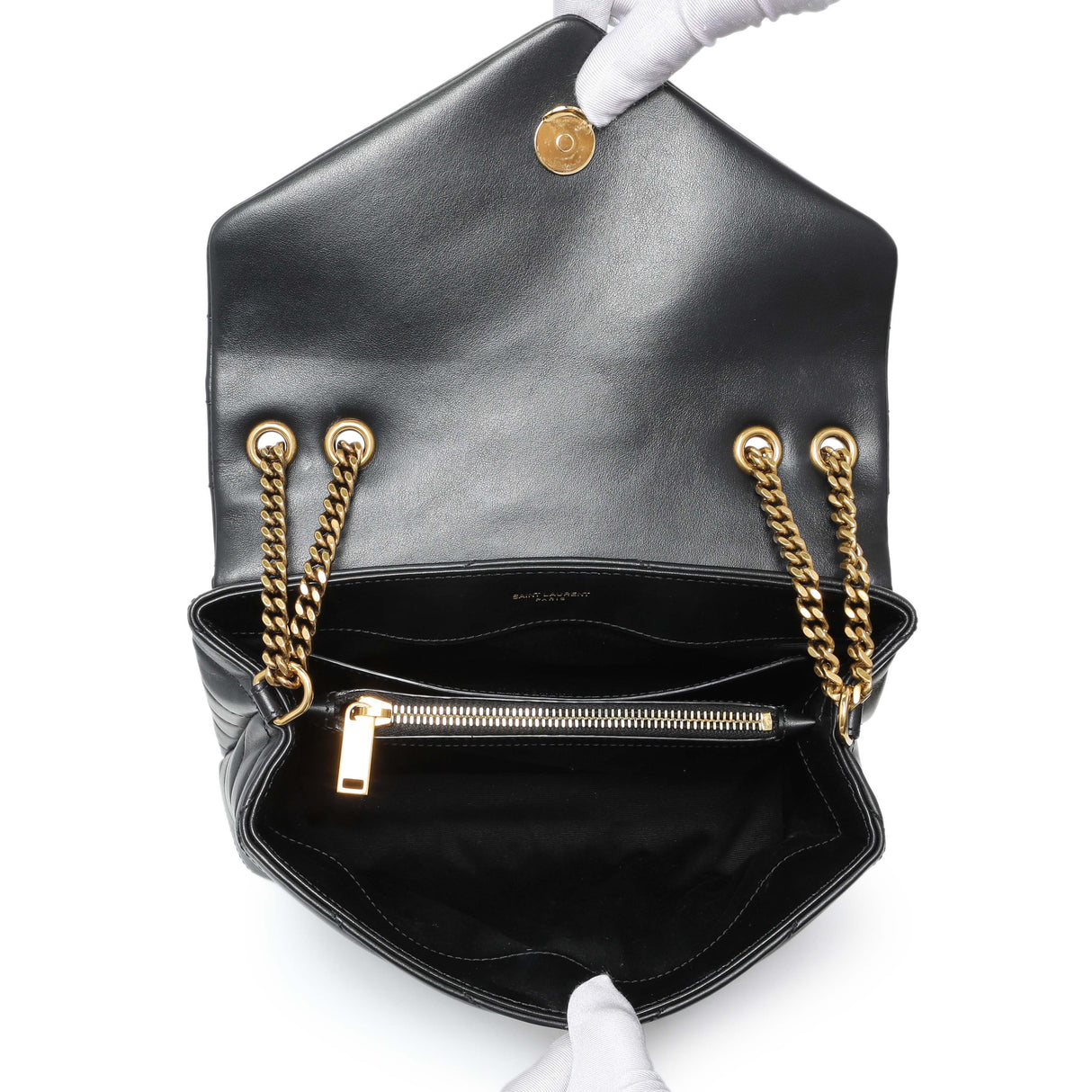 Saint Laurent Black Calfskin Y Quilted Monogram Small Loulou Chain Satchel Handbags Saint Laurent