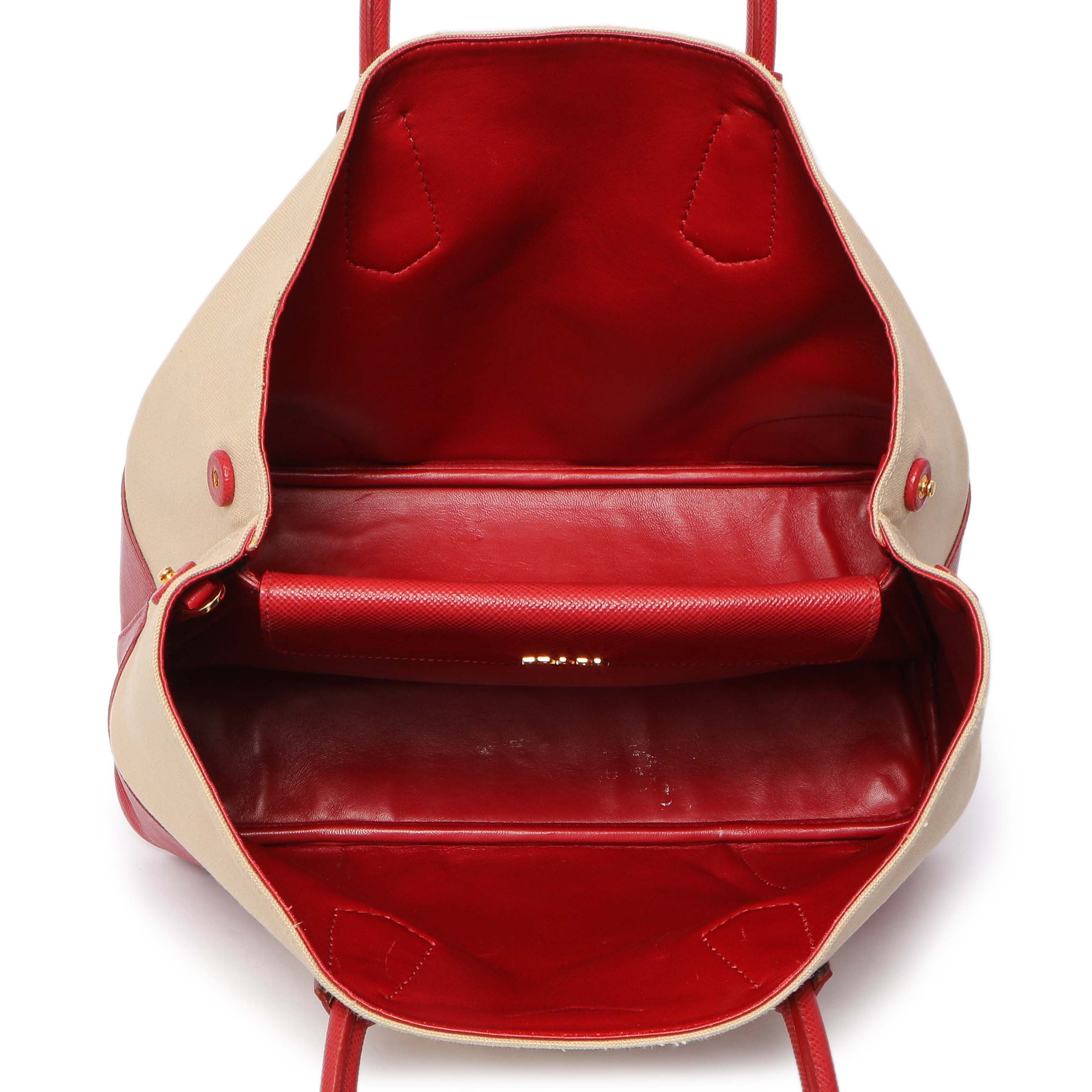 PRADA カナパ レッド Prada Canapa Saffiano Large Double Bag – Modaselle