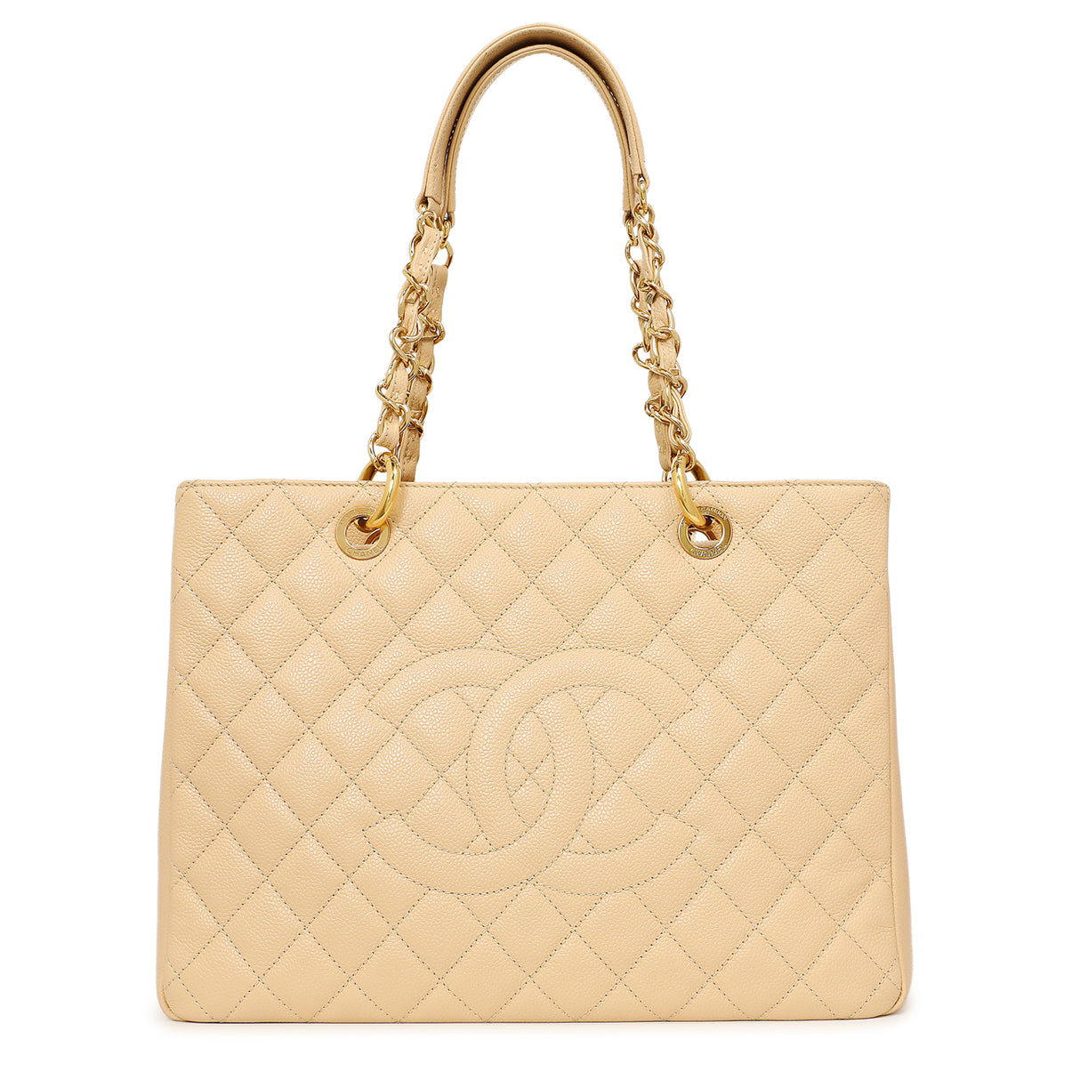 Chanel Beige Quilted Caviar Grand Shopping Tote GST