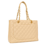 Chanel Beige Quilted Caviar Grand Shopping Tote GST