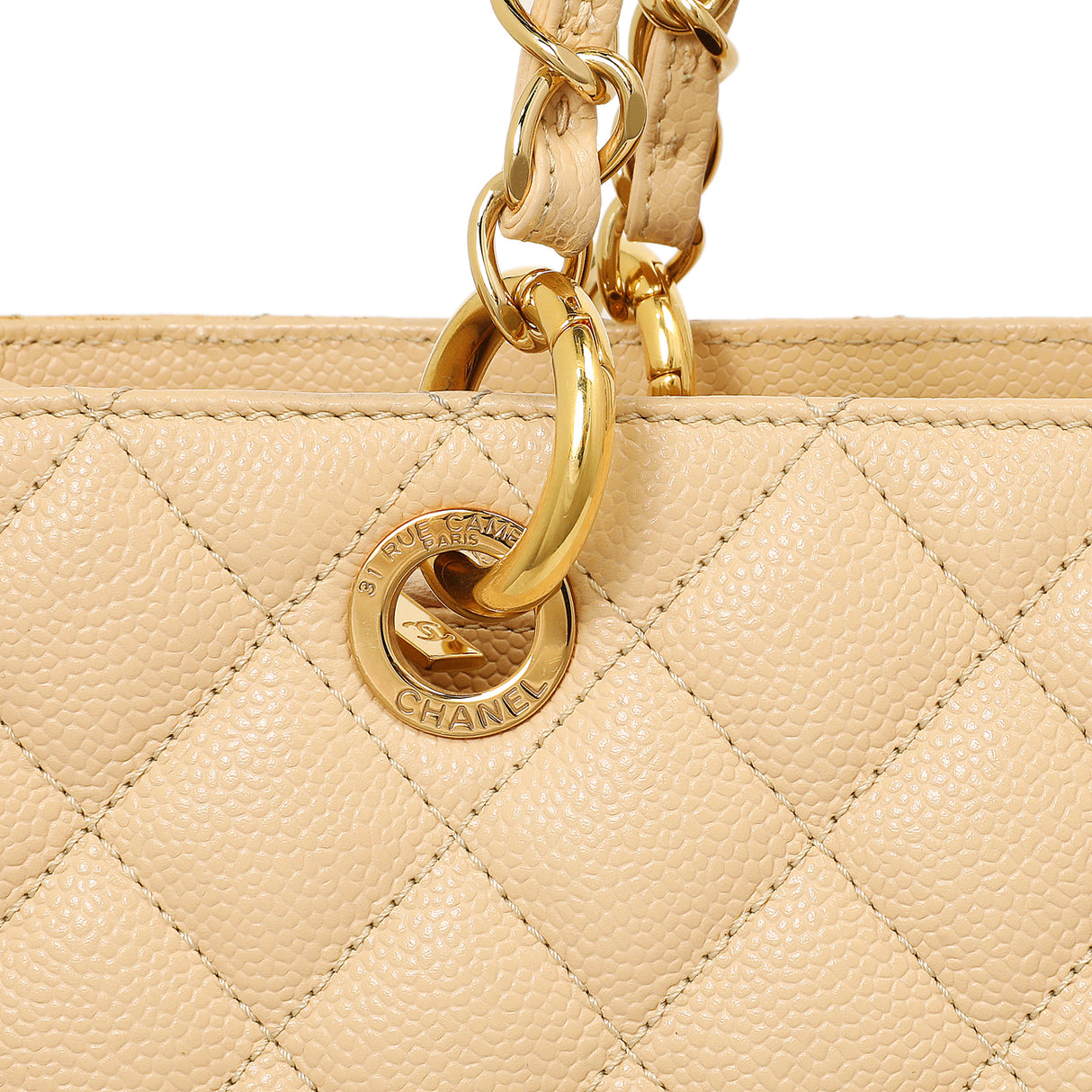 Chanel Beige Quilted Caviar Grand Shopping Tote GST