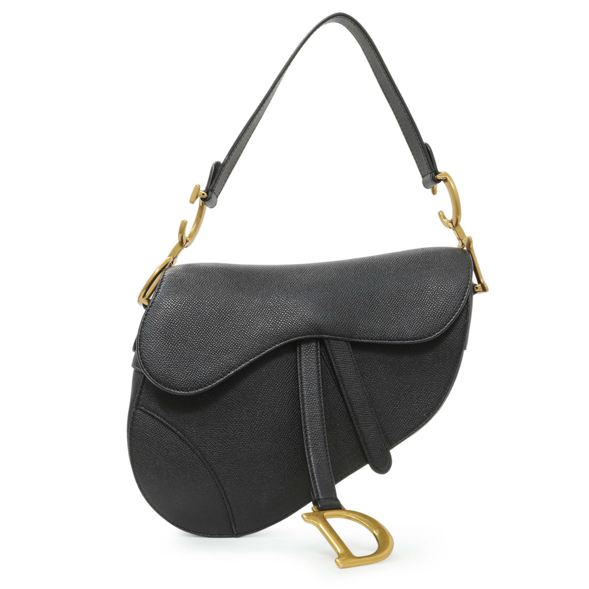 Christian Dior Black Grained Calfskin Saddle Bag Handbags Christian Dior