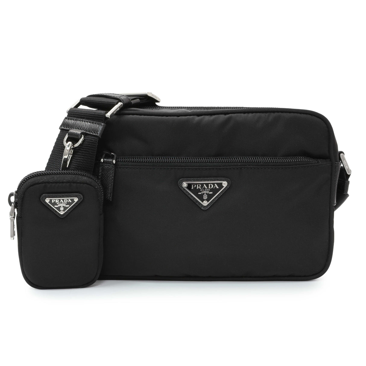 Prada Re-Nylon Vela Saffiano Pocket Double Zip Shoulder Bag Black Handbags Prada