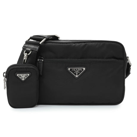 Prada Re-Nylon Vela Saffiano Pocket Double Zip Shoulder Bag Black Handbags Prada