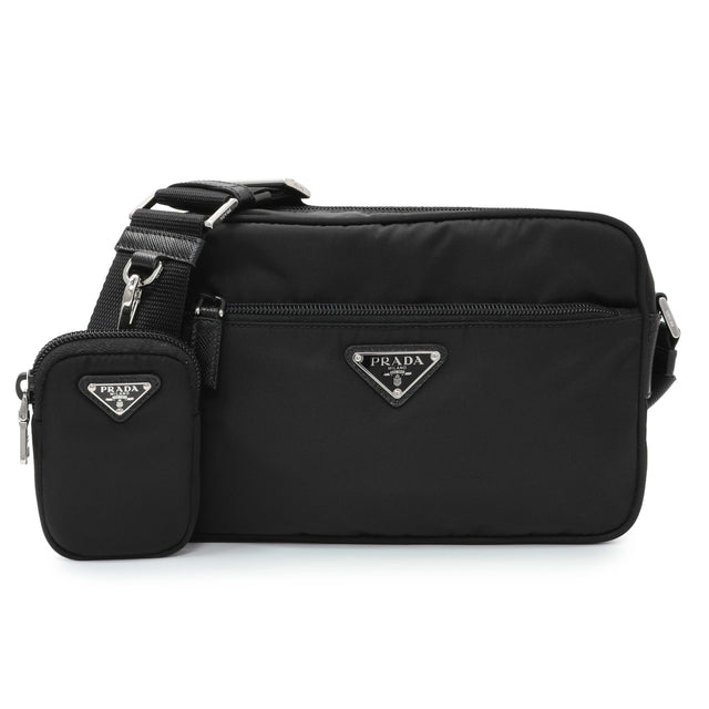 Prada Re-Nylon Vela Saffiano Pocket Double Zip Shoulder Bag Black Handbags Prada