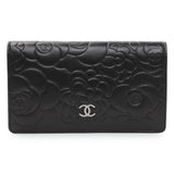 Chanel Black Lambskin Camellia Embossed Yen Wallet Accessories Chanel
