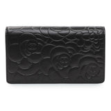 Chanel Black Lambskin Camellia Embossed Yen Wallet Accessories Chanel