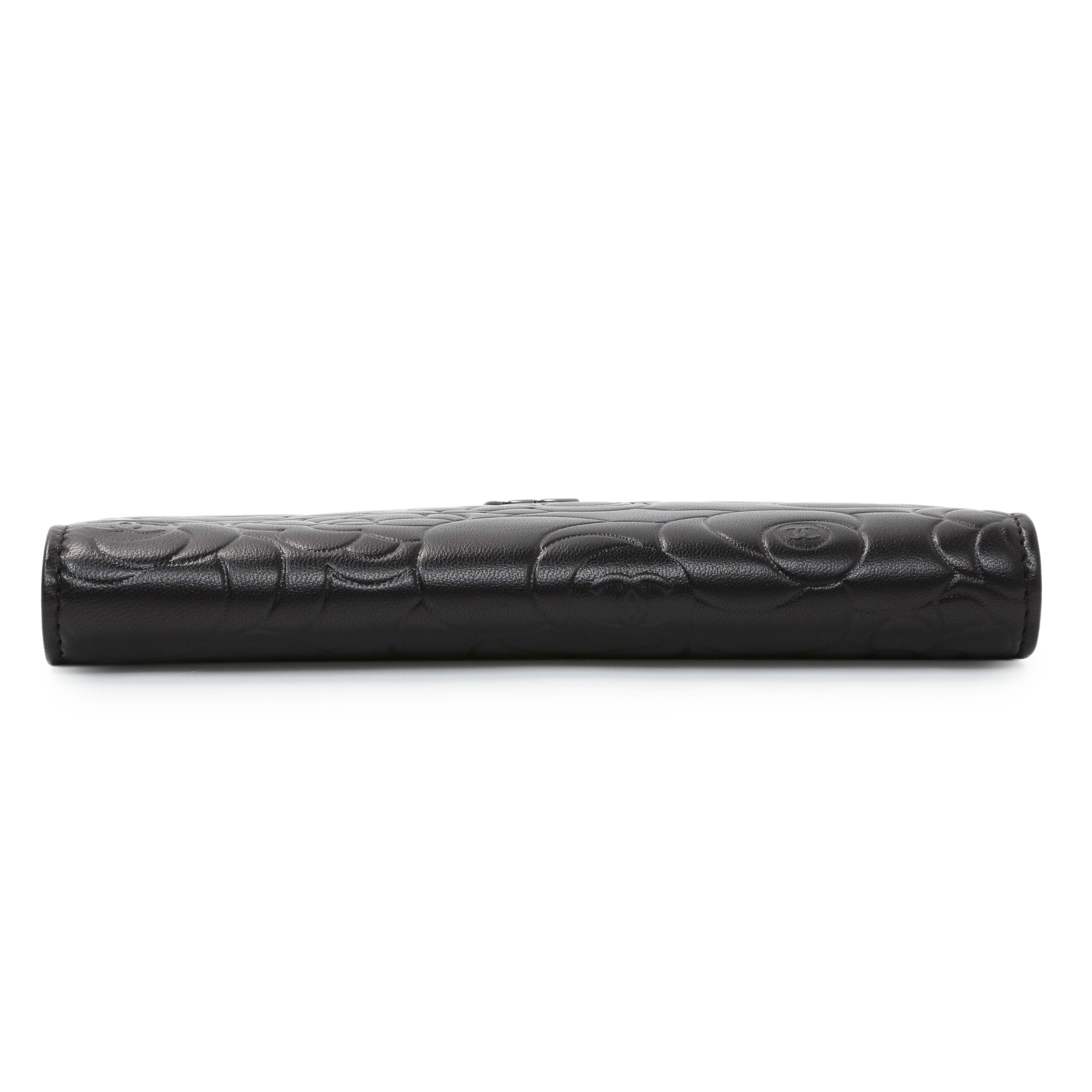 Chanel Black Lambskin Camellia Embossed Yen Wallet – Modaselle