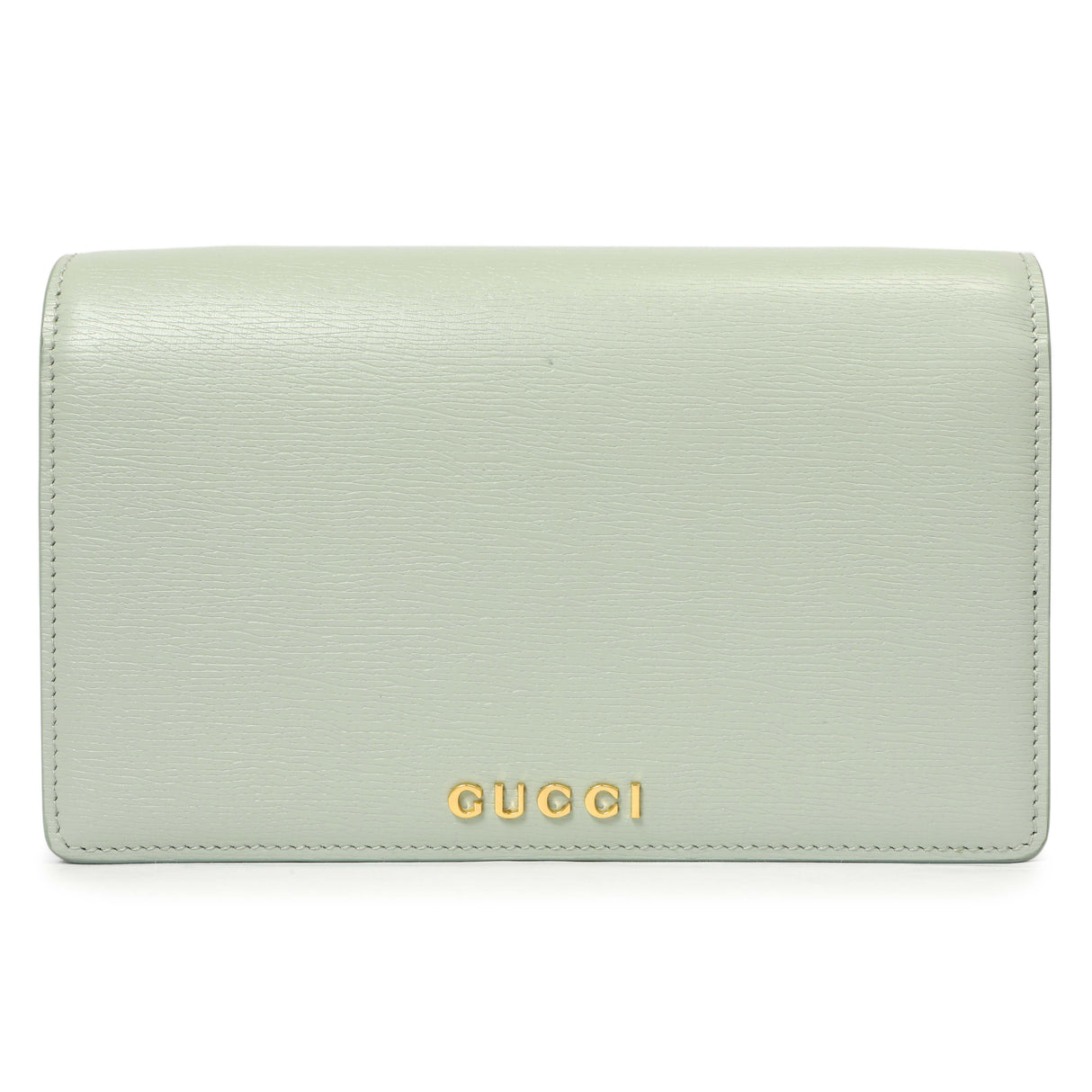 Gucci Pale Green Textured Calfskin Script Logo Chain Wallet