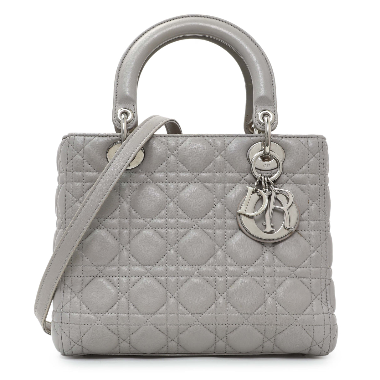 Christian Dior Grey Lambskin Cannage Medium Lady Dior Handbags Christian Dior