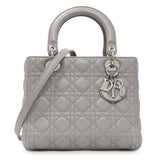 Christian Dior Grey Lambskin Cannage Medium Lady Dior Handbags Christian Dior