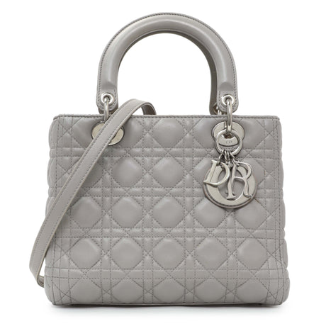 Christian Dior Grey Lambskin Cannage Medium Lady Dior Handbags Christian Dior