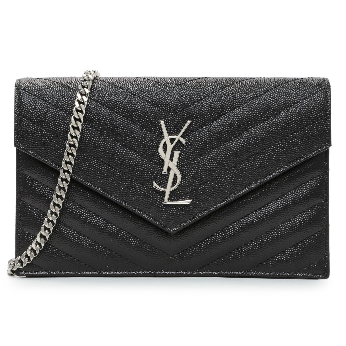 Saint Laurent Black Grain De Poudre Envelope Chain Wallet Handbags Saint Laurent