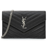 Saint Laurent Black Grain De Poudre Envelope Chain Wallet Handbags Saint Laurent