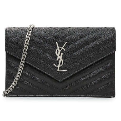 Saint Laurent Black Grain De Poudre Envelope Chain Wallet Handbags Saint Laurent