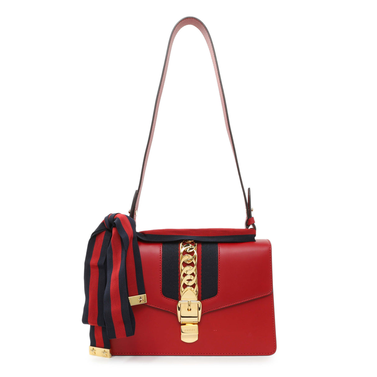 Gucci Hibiscus Red Calfskin Small Sylvie Shoulder Bag Handbags Gucci