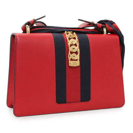 Gucci Hibiscus Red Calfskin Small Sylvie Shoulder Bag Handbags Gucci