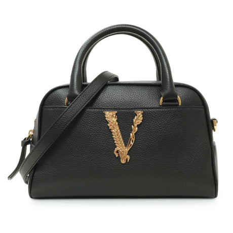 Versace Black Grained Calfskin Virtus Small Bowling Bag Handbags Versace